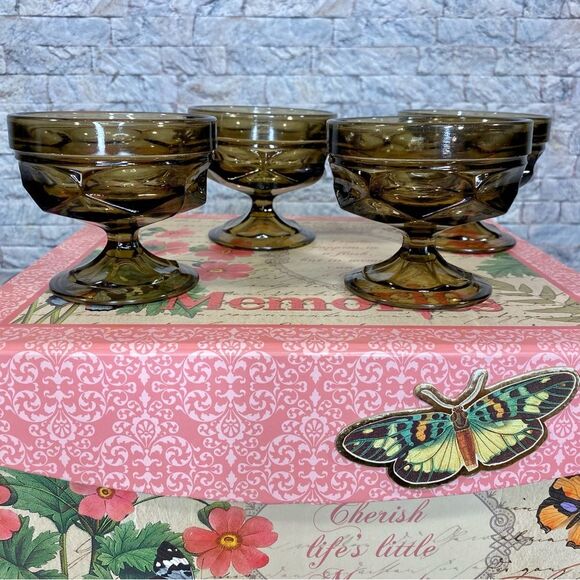 Amber Colored Coupe Cocktail or Dessert Glasses Set of 4 - Picture 1 of 7